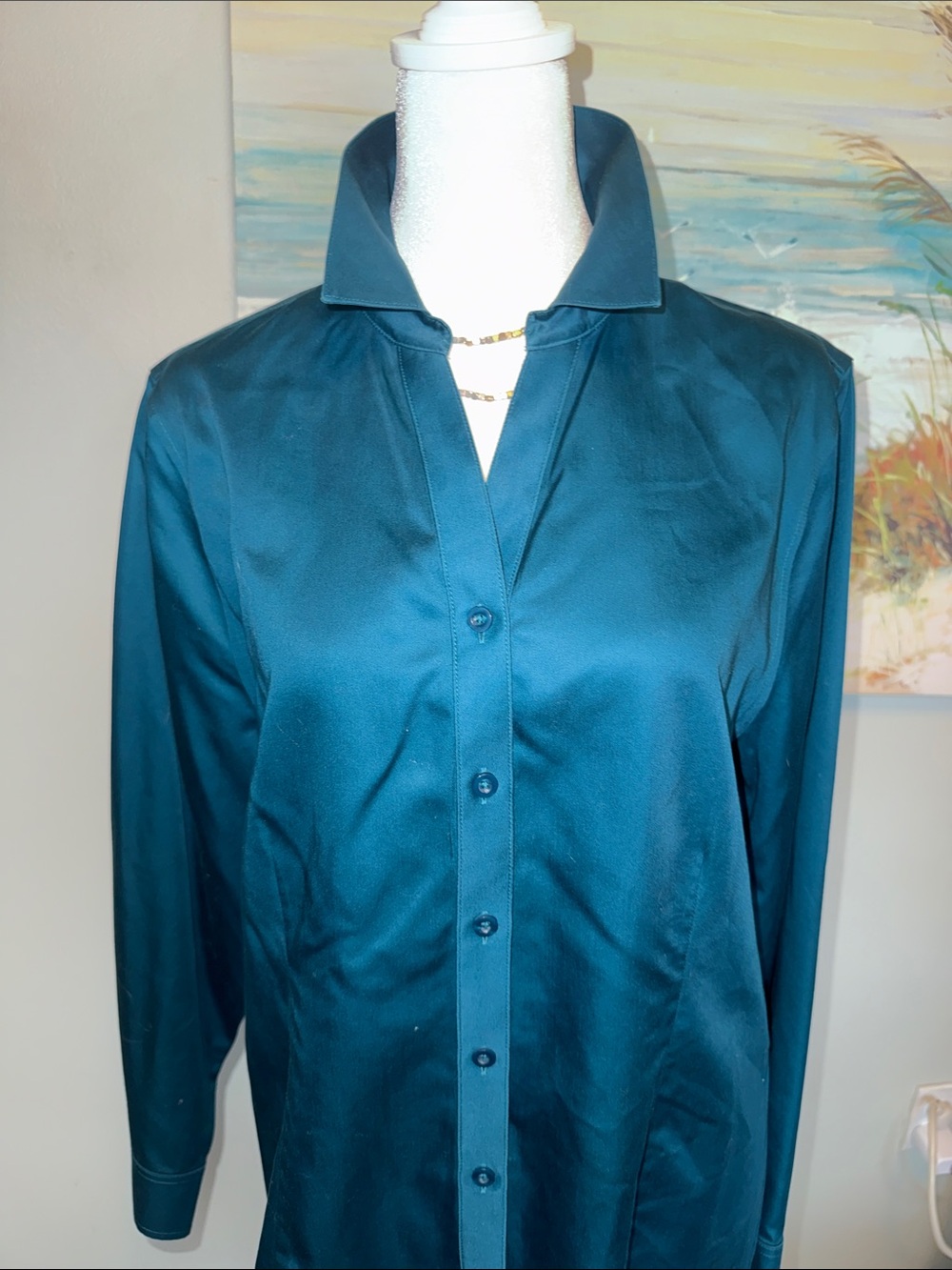 Chico's Teal Green Button-Down Shirt - Picture 5 of 6